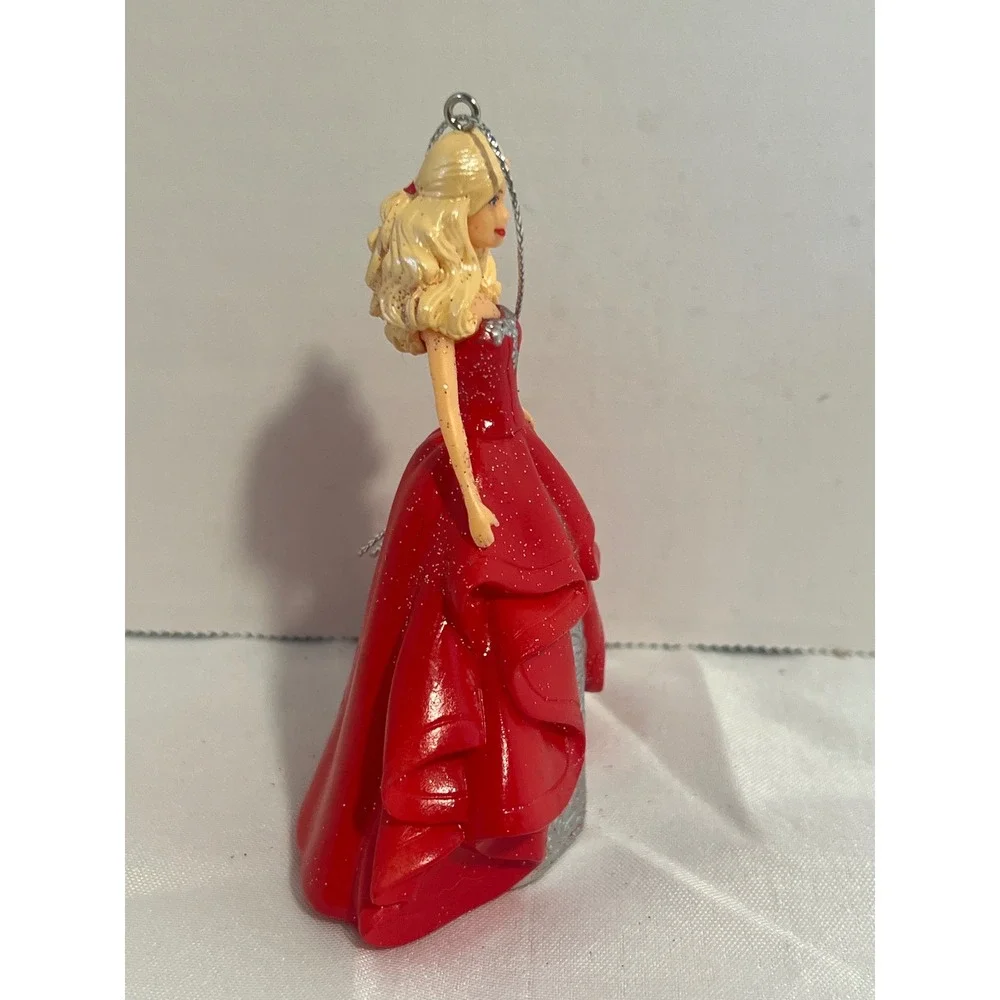 Mattel Barbie Holiday Christmas Ornament Red Silver Gown Blonde Glitter Figurine